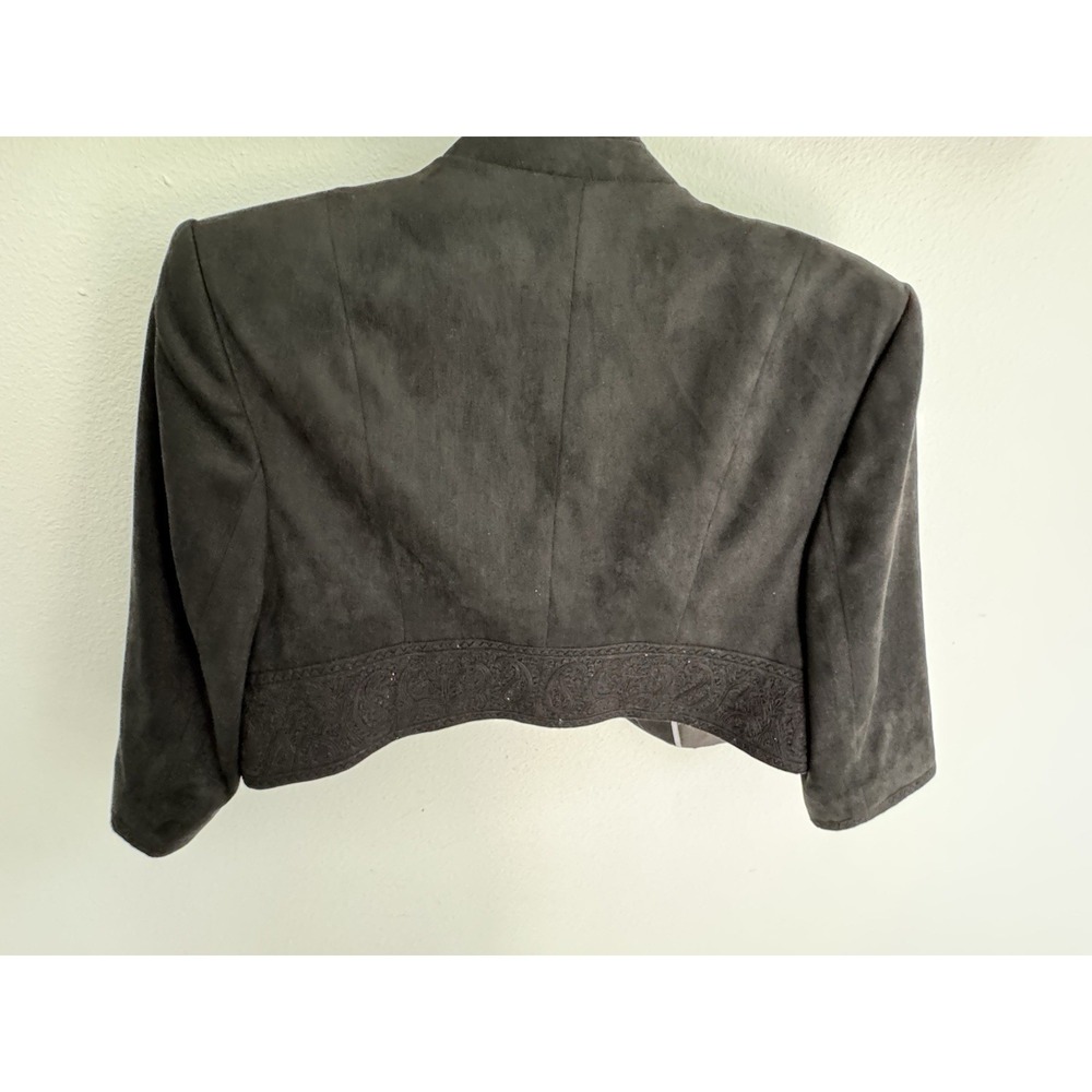 NEXT Tailored Black Cropped Jacket Sz 14 Paisley Embroidered Hook Front Lined - Picture 4 of 10